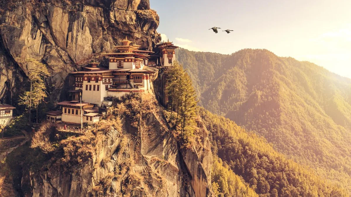 Paro Taktsang, the Tiger's Nest monastery on a cliff face, Bhutan