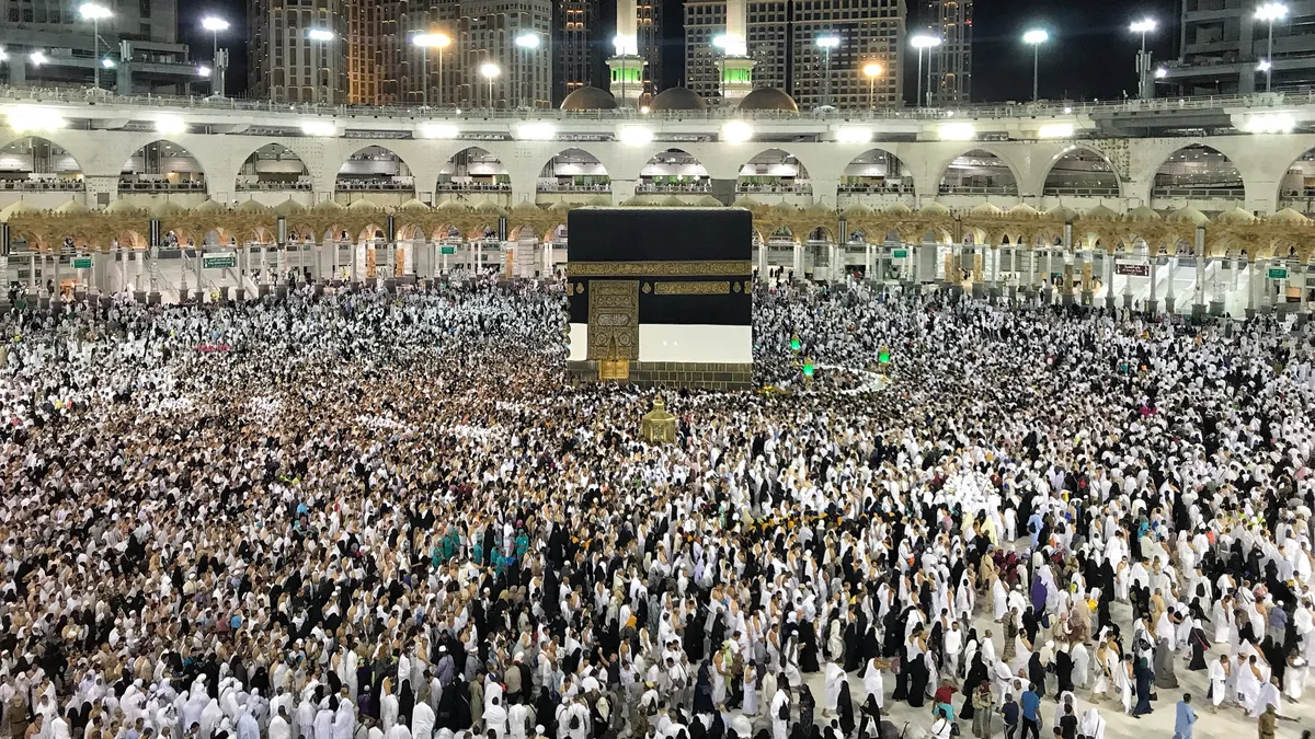 Pilgrims at the Masjid al-Haram in Makkah, Saudi Arabia